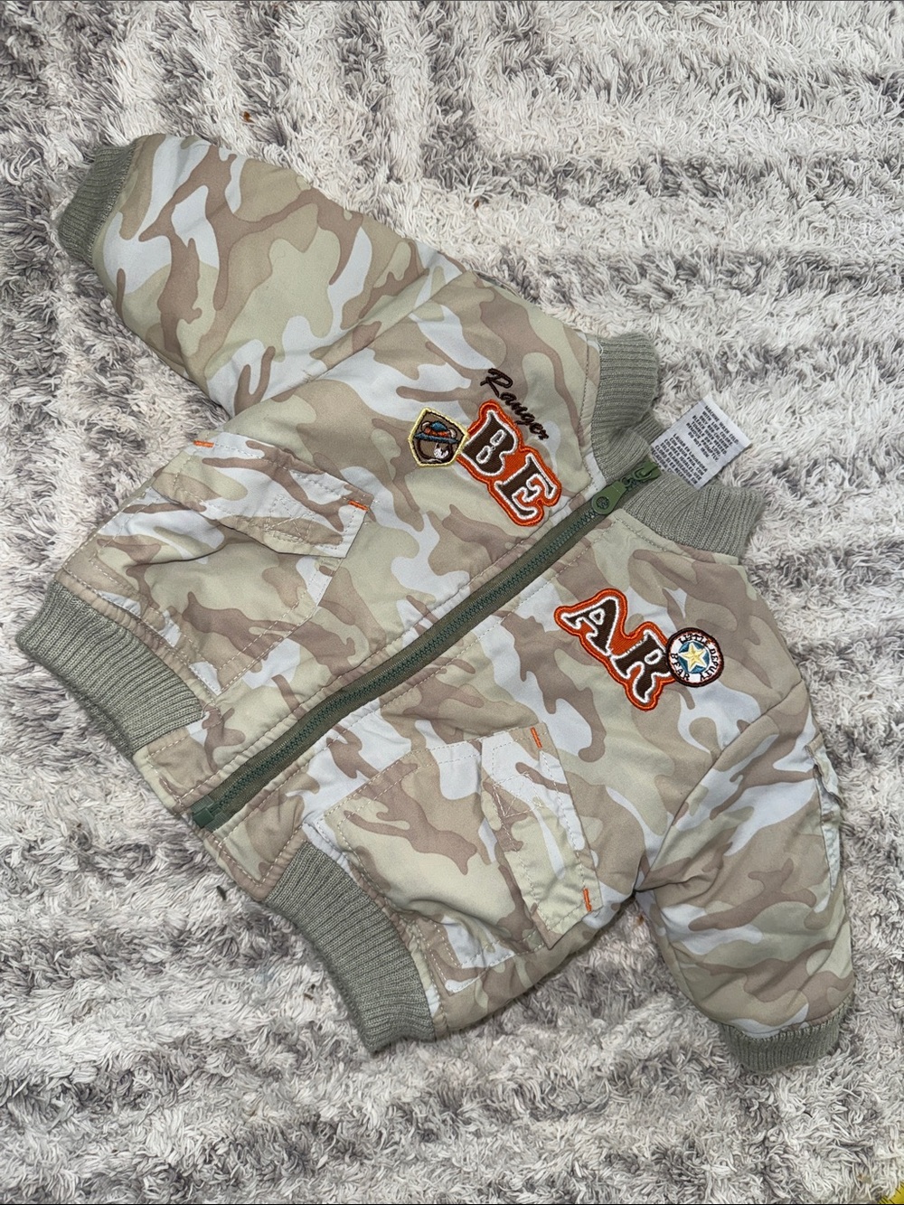 3-6m Vintage Nannas Pet Vintage Camo Baby Bomber Jacket with Patch Details